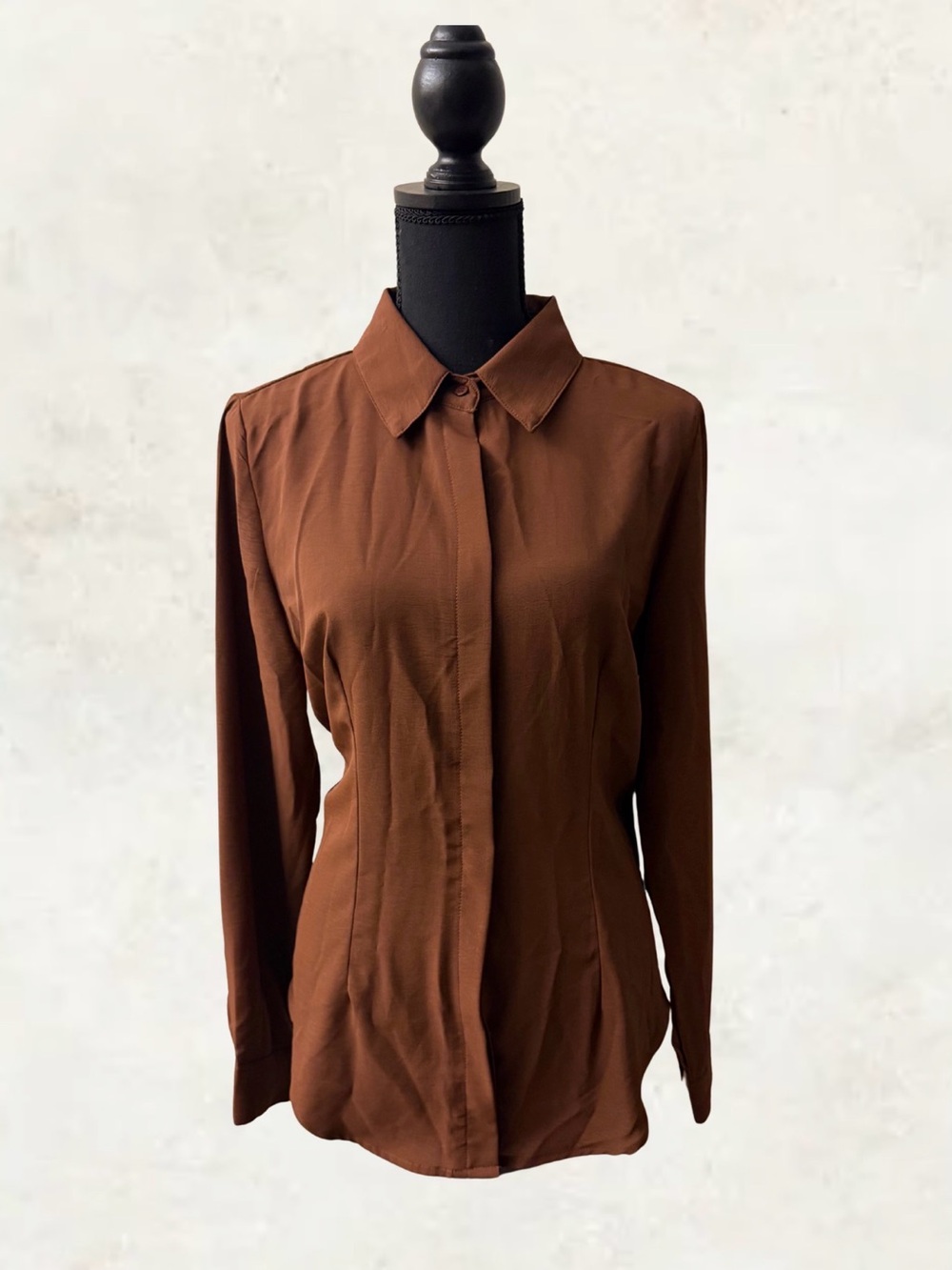 SHEIN Brown Long-Sleeve Button-Down Shirt
